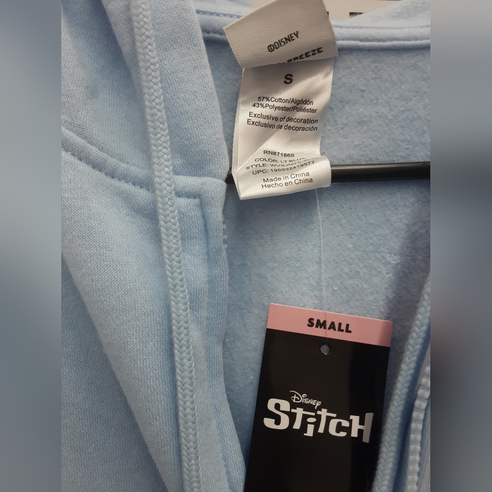 NWT!!! Disney Brand Baby Blue Stitch Zip Hoodie. Size S - Picture 8 of 10